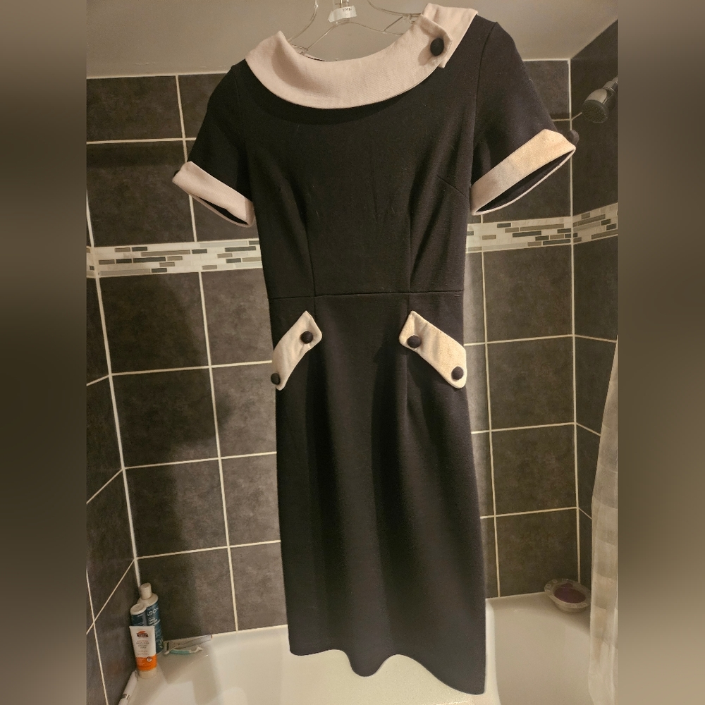 LINDY BOP Vintage Pencil Dress in Black and Cream - Picture 3 of 6